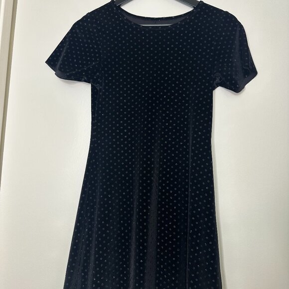 Reformation Black Velvet Dress with Silver Polka Dots - Picture 1 of 4